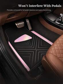 4PCS Pink & Black Geometric Car Floor Mats, Minimalist Premium Non-Slip Washable Interior Accessories, All-Season Absorbent Foot Pads For Sedans SUVs Trucks, Cute Car Decor For Women - A - View 3