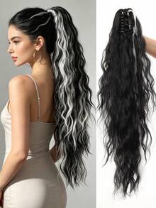 26 Inch Long Wavy Curly Ponytail Hair Extension, Suitable For Women And Girls Daily Wear - Milky White Silver Gray - View 17