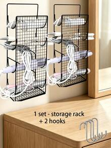 No-Drill Wall-Mounted Hair Tool Storage Rack, Bathroom Cabinet Door Hair Dryer & Curling Iron Holder, Iron Hair Styling Tool Wall Organizer - Multicolor - View 3