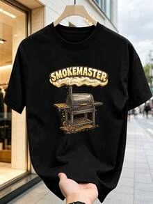 T-Shirt Da Uomo Con Grafica BBQ Smoker, 100% Cotone, Vestibilità Comoda, Casual, Stampa Artistica - Black - View 2
