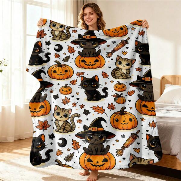 1pc Flannel Cooling Summer Blanket, Throw Blanket, Soft Multi-Purpose Bed Blanket, Foldable Lightweight Blanket, Suitable For Beach, Camping, Travel, Home, Indoor And Outdoor Use, Christmas, Halloween