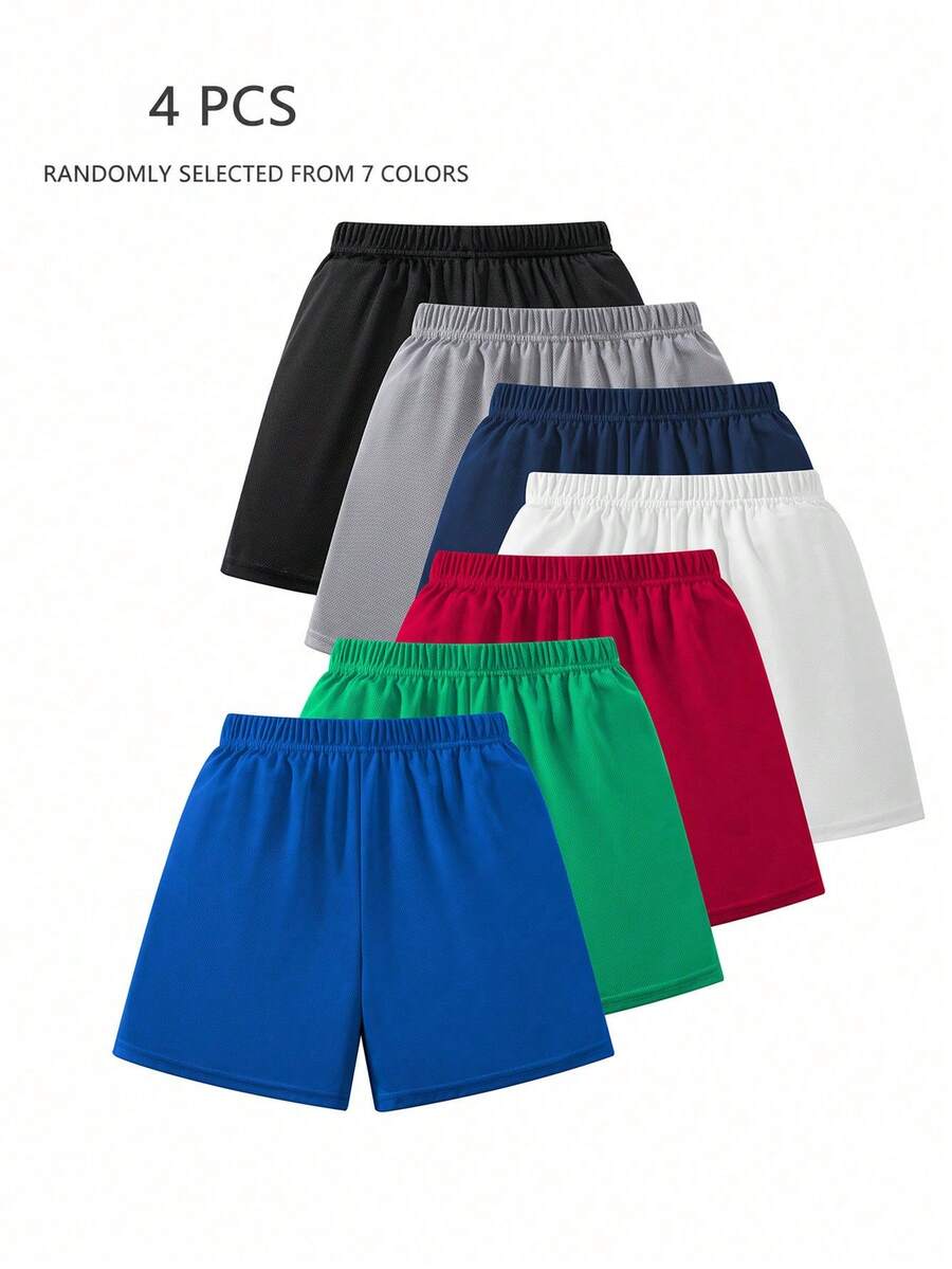 4pcs/Set Kids And Young BoyMesh Sports Shorts, 4 Random Colors From 7 Available, Suitable For Daily Training And Basketball - Multicolor - View 1