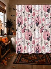 1/4pcs Halloween Pink Cute Ghost Pumpkin Shower Curtain Set, With 12 Hooks Waterproof Polyester Shower Curtain, Bathroom Curtain, Privacy, Thickened, Durable Quick Dry, 180*180cm Size, Halloween Thanksgiving Autumn Harvest Bathroom Decor - A - View 15