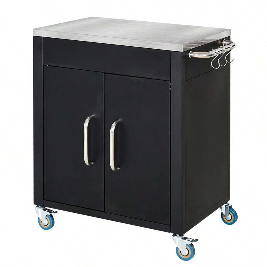 Carrito de Cocina Rodante con Almacenamiento, Gabinete, Estantes Ajustables, para Cocina, Sala de Estar, Comedor, Blanco - Negro + Hierro - Ver 1