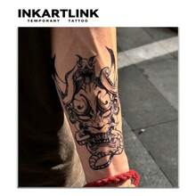 INKARTLINK 1入雙角般若蛇紋紋身貼紙，臨時防水身體彩繪紋身貼，持效2-5天，水轉印彩色紋身貼，男女皆適用，派對必備裝飾，節慶慶典身體裝飾 - 黑色 - 查看 7