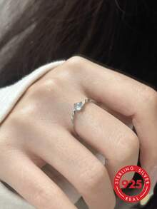 Cincin Perak Sterling 925 Minimalis Halus Terbuka yang Dapat Dipersonalisasi - Perak - View 3