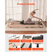 Foldable Pilates Reformer, Wooden Pilates Workout Machine For Home Gym Studio Use, Pilates Bed With Dual Resistance- Spring & Cord, Reformer Set With Sitting Box, Up To 400 LBS - Rubberwood - View 5