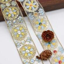 2-Inch Gold Metallic Thread Embroidered Floral Mesh Lace Trim For Bridal Headband Hairband Bow Decoration - Multicolor - View 9