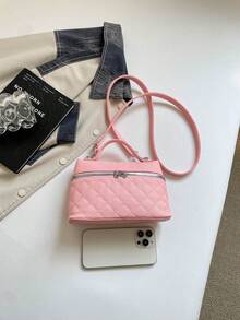 精緻小巧女款時尚方形手提包，可作為斜背包，百搭易攜 - 粉色 - 查看 10