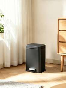 5L Metal Square Pedal Trash Can With Soft-Close Lid, Stainless Steel Luxury Household Living Room Bedroom Kitchen Garbage Bin, Quiet Pedal-Operated Indoor Trash Can With Removable Inner Bucket - View 5