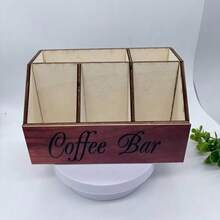 Rustic Wooden Coffee Station Organizer For Countertop - Multifunctional Brown Coffee Capsule Storage Basket With Drawer And Hooks, Suitable For Coffee, Tea And Accessories Decoration, Coffee Bar - Multicolor - View 6