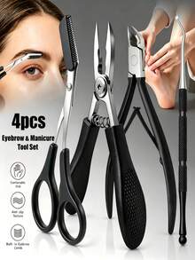 Professional Ingrown Toenail Clipper Kit 4Pcs, Cuticle Cutter, Eyebrow Trimming Scissors, Multifunctional Nail Art Pedicure Tools Set - Black - View 1