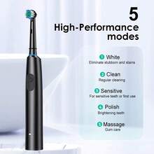 Smart Electric Toothbrush, Rotating Automatic Tooth Cleaner, 5 Modes, With 4 Replacement Soft Bristle Brush Heads, Rechargeable Toothbrush, 30s Smart Timer, For Deep Teeth Cleaning, Suitable For Home, Travel Use, Ideal Choice For Daily Teeth Cleaning, Perfect Holiday Gift - Multicolor - View 4