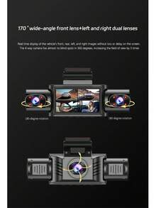 WiFi High Definition 4-Lens Panoramic Dash Cam, Low Light Night Vision, 360° Panoramic Recording, 4-Camera Recording, Collision Sensor, Equipped With 64GB Loop Recording, Mobile Phone Connectivity, Battery Capacity 150mAh - 4-channel Dash Cam - View 5
