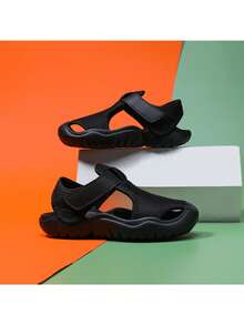 Children's Breathable Elastic Fabric Head Cover Non-Slip Soft Bottom Sandals - Black - View 12