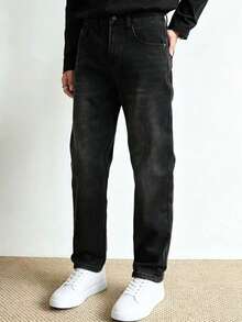 Men's Casual Washed Black Slim Fit Stretch Straight Leg Jeans - Black - View 4