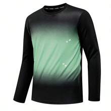 Fashionable Men's Gradient Long Sleeve T-Shirt, Outdoor Sports Top, Fitness Running Training - Green - View 2