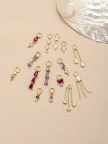 1pc DIY 925 Silver Dangle Gemstone Pendant Dainty Cartilage Helix Earlobe Piercing Attachment Hoop Tragus Charm,Daith Helix Rook Belly Ring Charm - Gold - View 14