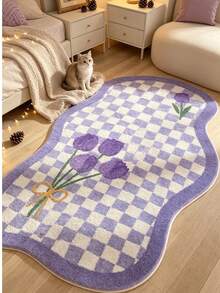 1 pieza Alfombra decorativa a cuadros morados, decoración de dormitorio, alfombra pequeña, alfombra, decoración del hogar, alfombra de sala de estar, alfombra pequeña de sala de estar, alfombra de dormitorio, decoración del hogar de sala de estar, alfombra para exteriores, alfombra lavable, regalo de graduación - Cuadros morados - Ver 1