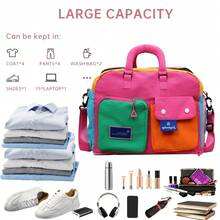 Large Capacity Expandable Fashion Colorblock Travel Luggage Bag, Women's Weekend Tote Bag, Suitable For Short Trips, Fitness, Outdoor Activities And Daily Use - Hot Pink - View 8