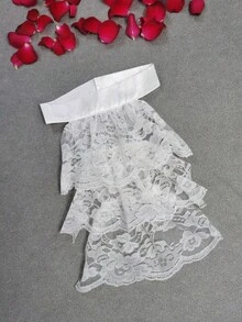 1件女款蕾絲飾邊分層純色聚酯纖維波西米亞風婚禮正式禮服套裝 翻領花朵領飾配件 情人節 - 白色 - 查看 3