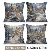4 Stücke/1 Stück Winterliche Schneehütten-Muster Kissenbezug ohne Füllung, einseitig bedruckter Kissenbezug, geeignet für Wohnzimmer, Schlafzimmer, Heimdekoration, ganzjährig verwendbarer Kissenbezug - Verschiedenfarbig - Übersicht 16