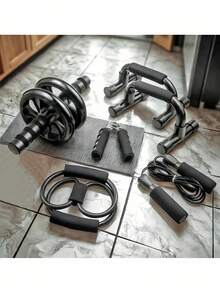 Fitness Set, Small Home Fitness Equipment Jump Rope, Grip Ab Roller Muscle - Multicolor - View 3