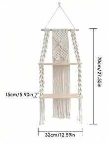 1pc Bohemian Style Handmade Woven Wall Hanging Shelf, Suitable For Books, Flower Pots, Living Room, Bedroom Or Dorm Decor, Tapestry, Room Flag, Room Decoration, Wall Decor, Wall Art, Home Decor, Room Supplies - Beige - View 7