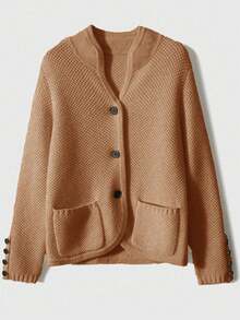 秋冬新款女式優雅寬鬆通勤上衣 羊毛復古針織開襟開襟毛衣外套與襯衫 秋季穿搭 - 卡其色 - 查看 10
