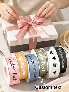 客製化緞面絲帶 25mm 個性化 DIY 織帶，禮品包裝，生日、婚禮、週年紀念，絲帶蝴蝶結裝飾，學校用品，返校季，雙面 - 彩色 - 查看 1