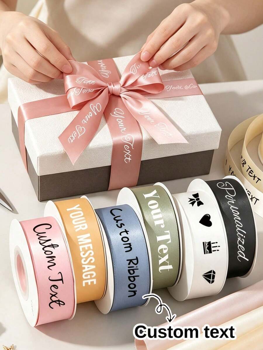 客製化緞面絲帶 25mm 個性化 DIY 織帶,禮品包裝,生日、婚禮、週年紀念,絲帶蝴蝶結裝飾,學校用品,返校季,雙面 - 彩色 - 查看 1