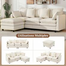 Chaise Lounge Beige Made Of Chenille For Living Room And Relaxation Area - 米色三座 - 查看 7