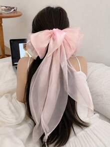 1pc Organza Large Bow Hair Clip, French High-End Mesh Spring Clip, Women's Fashion Hair Accessory, Lightweight Feminine Hair Ornament (Slight Color Difference) - Multicolor - View 2