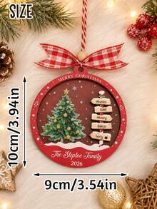 Custom Round Christmas Tree Ornament, Personalized Family Name Holiday Hanging Decor, Festive Christmas Tree Decoration, Customized 2-5 Names Keepsake, Farmhouse Home Decor, Customizable Text Christmas Gift For Family, Father, Mother, Merry Christmas - Style a - View 3