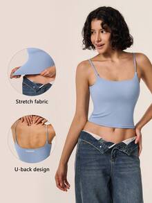 TimeOff Women's 1pc Solid Color Spaghetti Strap Backless Padded Cropped Tank Top For Outdoor Running And Fitness - Dusty Blue - View 11