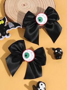 2pcs Halloween Bow Hair Clips,Black Bow Barrettes With Eye Decor,Hairpin,Minimalist Hair Accessories Gift For Girl Teen Holiday Party Wear&Cosplay - Black - View 6
