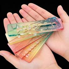 Mini règle multifonction de paume pour étudiant, règle de cahier, règle droite compacte transparente ondulée colorée avec rapporteur - Multicolore - Voir 2