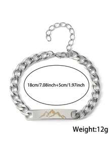 diffone Fashion Stainless Steel Link Chain Bracelet Letter Mountain/Waves/Cross For Men Armband Jewelry - Silver - View 2