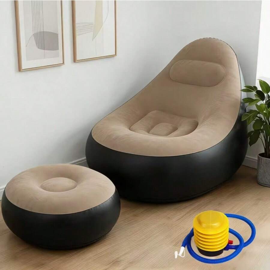 Inflatable Sofa And Footstool Slouchy Chair, Foldable Portable Slouchy Sofa With Footstool, Inflatable Sofa Chair Suitable For Living Room, Bedroom, Outdoor, Balcony And Camping, Best Gift For Family: Most Comfortable Sofa