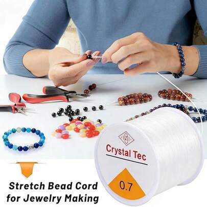 0.7mm Elastic Bracelet String Kit With Scissors - 262.5ft (80m) Clear Crystal Stretch Cord For Jewelry Making, Transparent Beading Thread Set For DIY Crafting, Beading Accessories