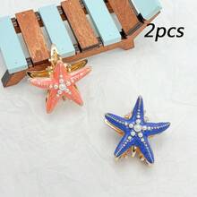 可愛海洋系列琺瑯金屬抓夾，卡通水鑽海星與錨飾設計，鮮豔均勻色調，鑲嵌精緻水鑽，適合學生、日常通勤、約會、海邊度假的百搭甜美髮夾，3D細緻髮飾 - 海星系列 - 查看 10