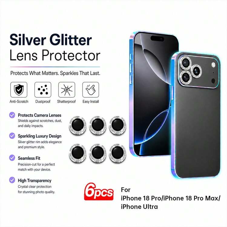 Yezodawee Scratch-Resistant Ultra-Clear Tempered Glass Camera Lens Protector - Compatible With IPhone 16 6.1", 16 Plus 6.7", 9H Tempered Glass Metal Independent Ring Cover, High Definition Transparent, Compatible With IPhone 17 Pro Max/17 Pro/17 Air/17/15 Pro Max, 14 Plus, 13, 12, 11, 15 Pro, 15 Plus, 14 Pro - Perfect Fit, Scratch-Resistant And Compatible With Phone Cases (3pcs Black) - Silver - View 10