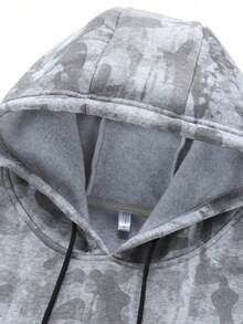 Men's Autumn/Winter Camouflage Hooded Sweatshirt, Street Style Drawstring Pullover, Kangaroo Pocket Casual Sports Top - Grey - View 3