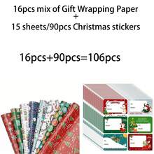 34/68/106pcs Christmas Gift Wrapping Paper(Includes Stickers), Cute Santa Claus Christmas Hat Christmas Snowman Wrapping Paper,Various Patterns - Style B - View 8