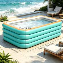 1pc Giant Thick Durable PVC Inflatable Swimming Pool For Adults, 3 Or 4 Layers Optional, Extra Large Foldable Portable Easy Setup Water Play Pool, Suitable For Summer Home Garden, Water Park, Backyard, Outdoor Leisure Use, Blue And Orange - Inflatable Swimming Pool - View 16