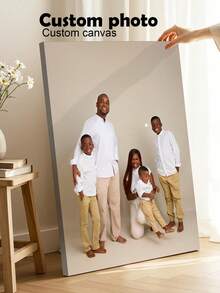 1 pieza Arte de pared en lienzo enmarcado personalizable - Retrato familiar personalizado & Impresión de foto de acción, adecuado para decoración de sala de estar, dormitorio u oficina en casa, pintura réplica de calidad con acento cálido para la habitación, arte en lienzo enmarcado para colgar - Multicolor - Ver 2