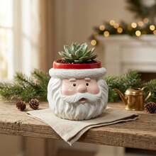 1 Pc Christmas Snowman Santa Claus Resin Succulent-Planter Pot With Drainage Hole, Cartoon Mini Flower Container For Small Succulents, Desktop Window Sill Holiday Home Office Decor - Elder - View 4