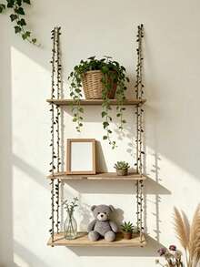 Bohemian Style 3-Tier Wall Shelf, Suitable For Displaying Indoor Plants, Books And Home Decor - Multicolor - View 1
