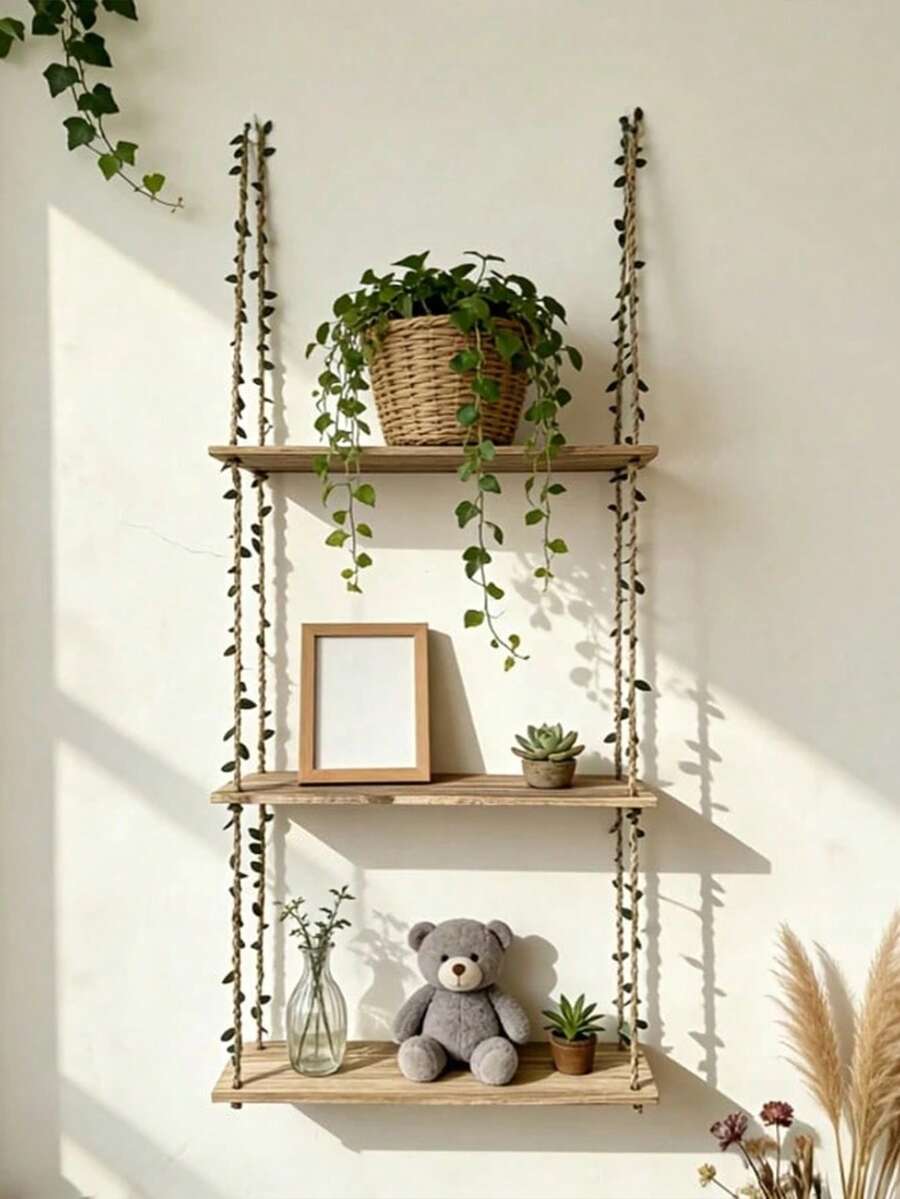 Bohemian Style 3-Tier Wall Shelf, Suitable For Displaying Indoor Plants, Books And Home Decor - Multicolor - View 1