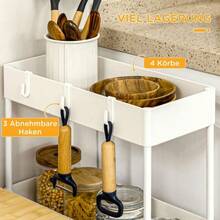 4-Tier Rolling Kitchen Cart, Storage Shelf With Wheels And Brakes, Versatile, White - 白色 - 查看 4